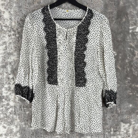 Boden Tops - Boden Size 8 Polka Dot Lace Top Ivory Long Sleeve Casual Pullover Blouse